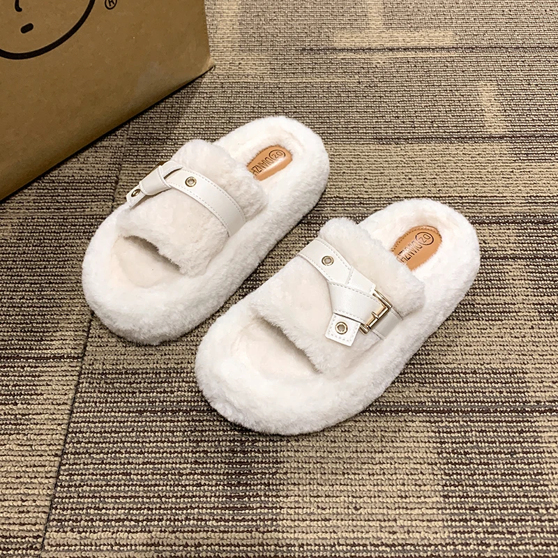 Женская обувь тапочки повседневные меховые шлепанцы плоский плюш удобные теплые