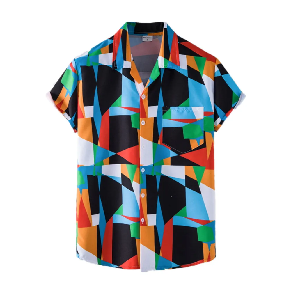 Summer Hawaiian Men Shirts Vacation Beach Tops Camisas Floral Print Short Sleeve Casual Lapel  Blouse