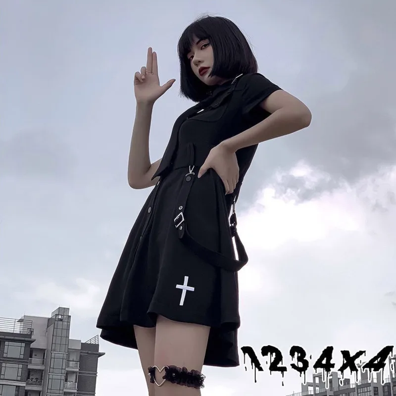 

Y2K Streetwear Hiphop Women's Clothing Girls Y2K Summer Punk Mini JK Shirt Dresses Techwear Chic and Elegant Woman Dress Gothic