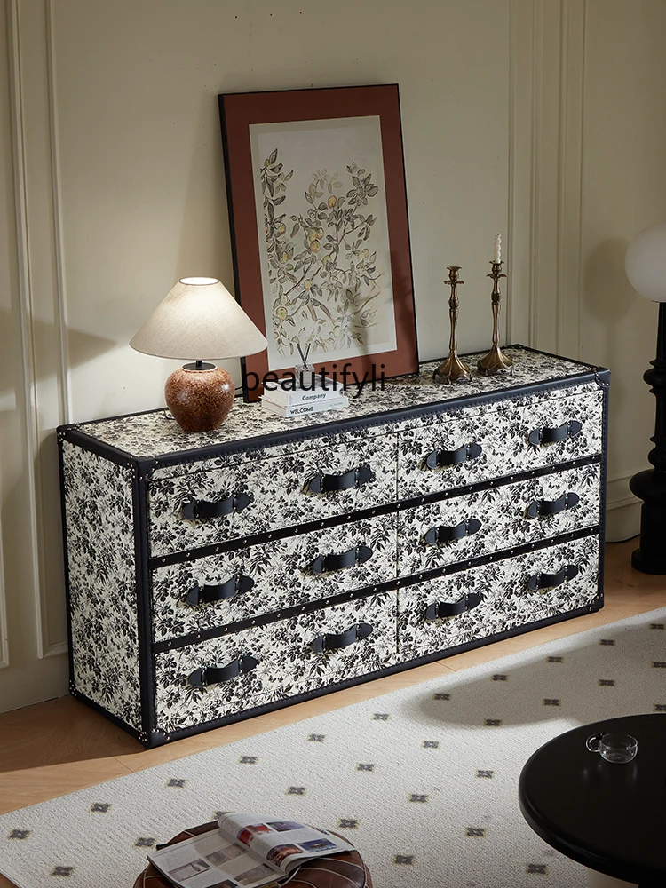 French retro entrance cabinet home decoration living room storage antique villa leather case foyer side