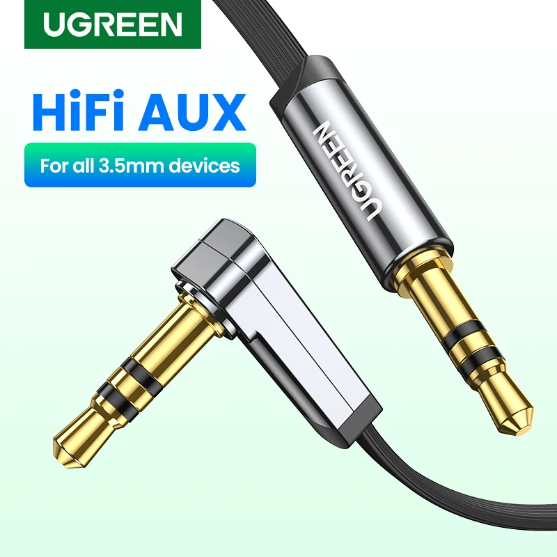 UGREEN-Cable auxiliar de Audio estéreo de 90 grados, conector Aux a Jack,...