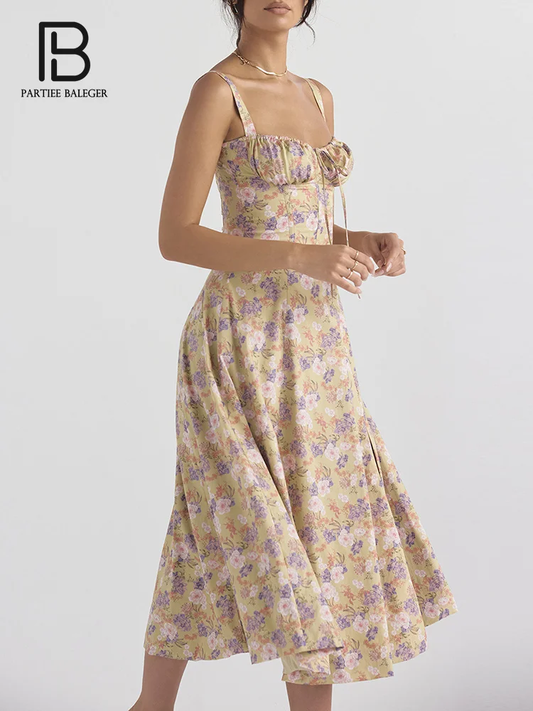 

Платье-Макси женское с цветочным принтом, квадратным вырезом, без рукавов