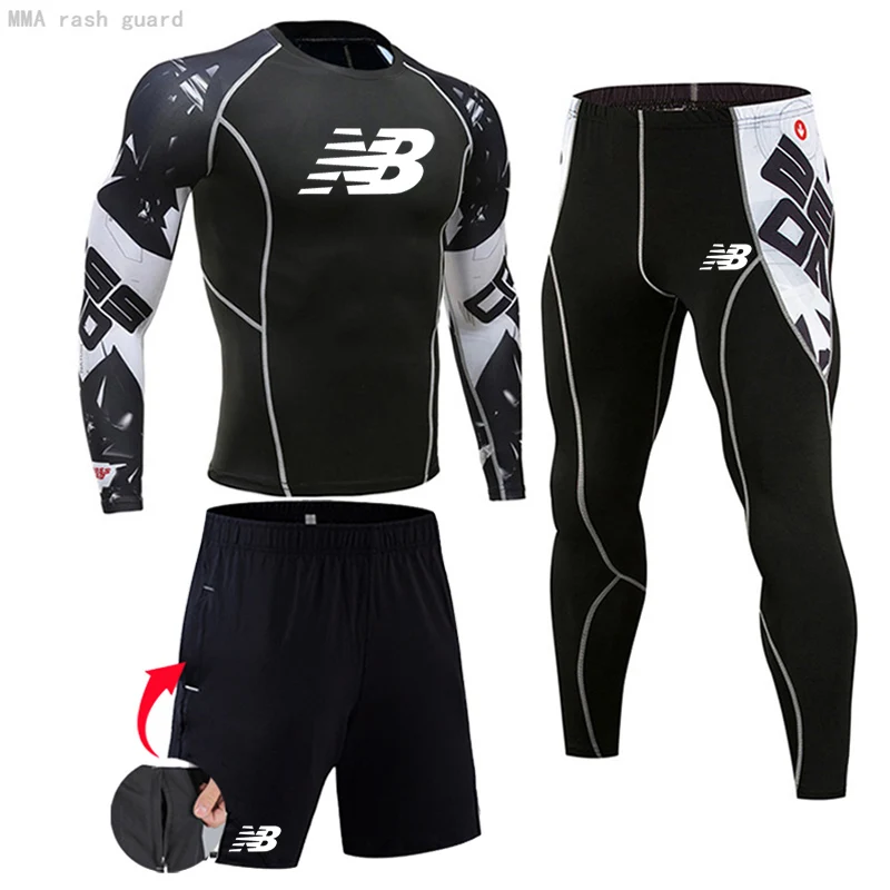 Compression Underwear for Sports Mens Long Johns Thermal Pants Rashguard Men's Skin Care Kits Winter Leggings Thermal Shirt Set