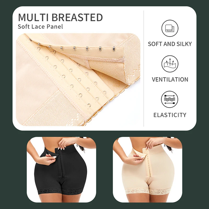 Women High Waist Shorts Sexy Lace Butt Lifter Body Shaper Tummy Control Compression Panties Hip Enhancer Shapewear With Buckle