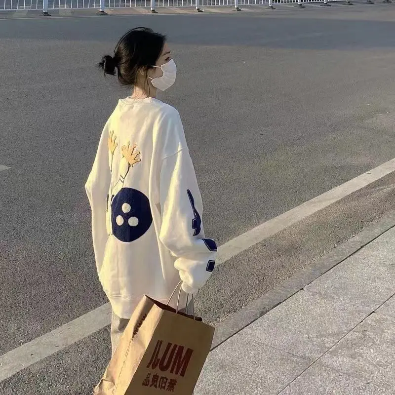 

Simple Loose Round Neck Pullover Letter Printing Plus Velvet Thickening All-match Autumn and Winter New Fashion Trend Sweater