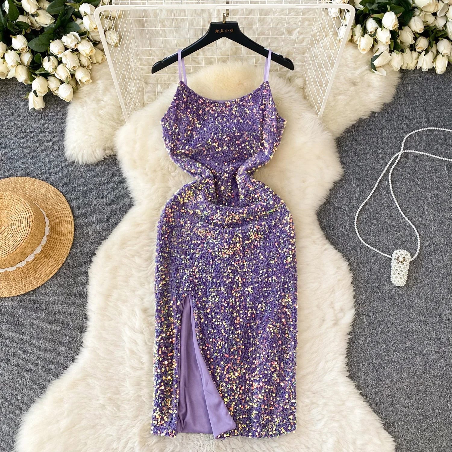 

Women Vintage Hip Wrap Ceremonial Dress Sequin Slip Split Dress Sexy Off Shoulder Evening Party Robe