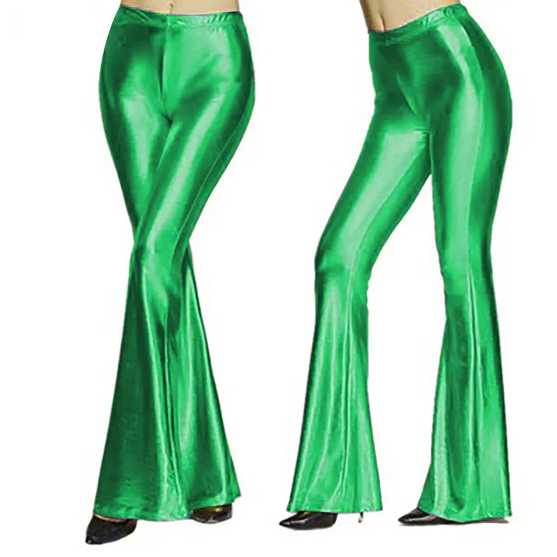 Женские блестящие расклешенные брюки