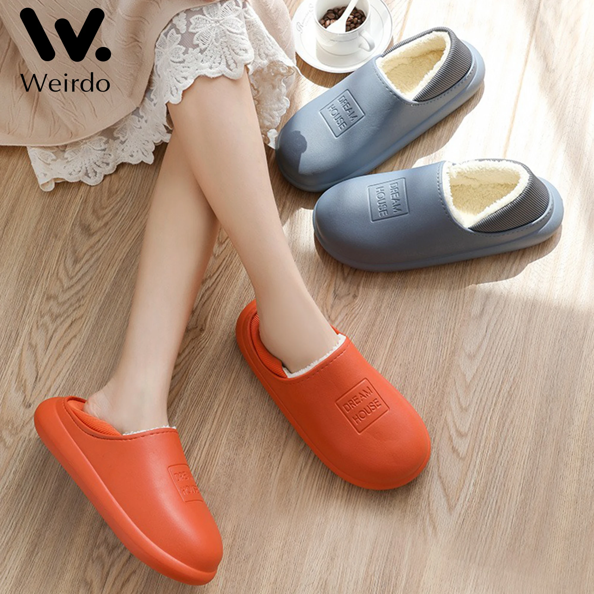

Dropshipping 2022 Waterproof Winter Cotton Slippers Female Home Warm Women Shoes Indoor Out Leather Bread With Cotton Shoes