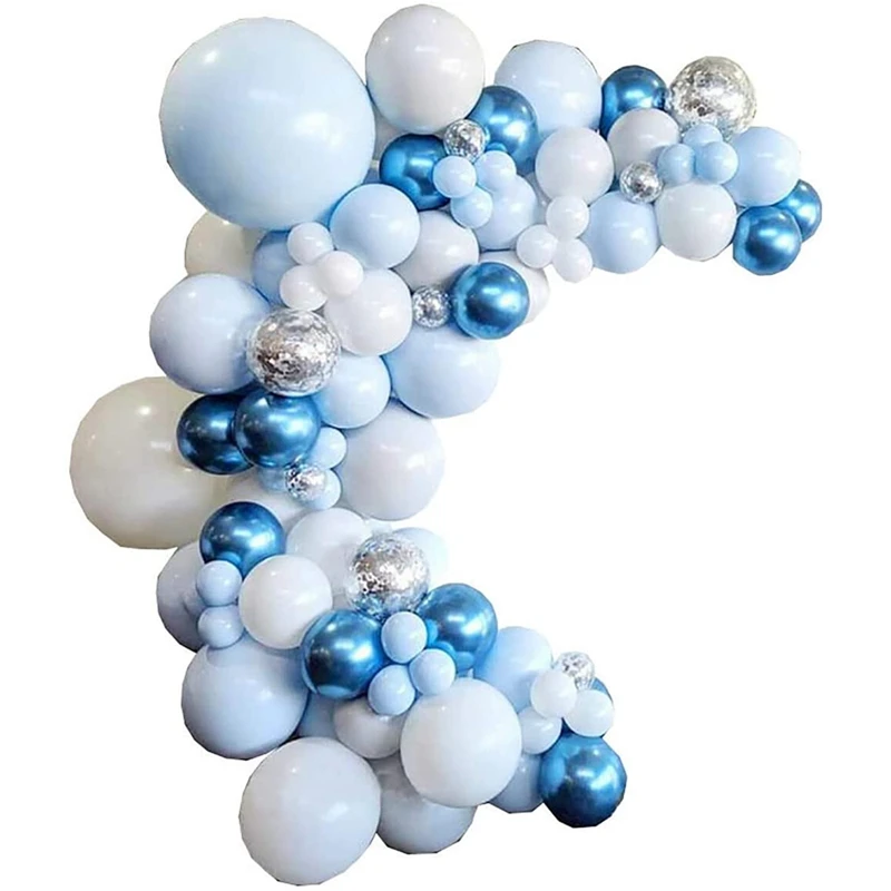 

Promotion! Blue Balloons Garland Arch Kit For Baby Shower 107 Pcs Balloons Arch With Blue White Silver Latex Balloon Decorations