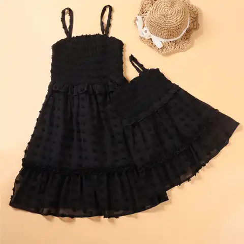 Платье-комбинация для мамы и дочки, пикантная черная юбка для родителей и детей, семейный образ, семейный наряд, курортный стиль, на лето