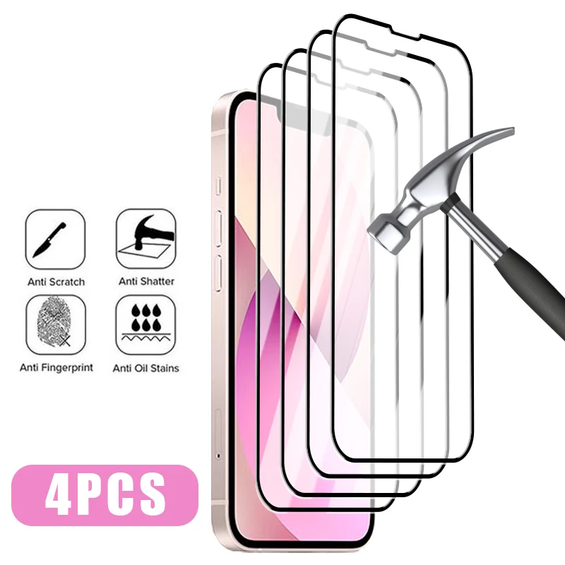 

Защитное стекло с полным покрытием для iPhone 14, 13, 12, 11 Pro, Xs Max, 4 шт.