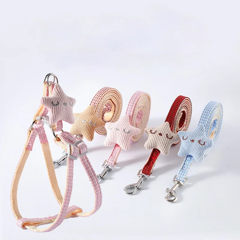 

Dog Leash and Collar Set Cute Starfish Puppy Kitten Harness Striped Dog Vest Jacket Pet Noose Adjustable Nylon Safety Clasp B