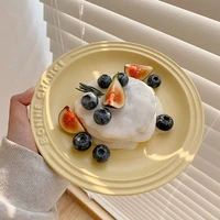 8 inch cream yellow ceramic plate korean ins flat plate lovely girl high beauty dormitory dessert cake plate breakfast