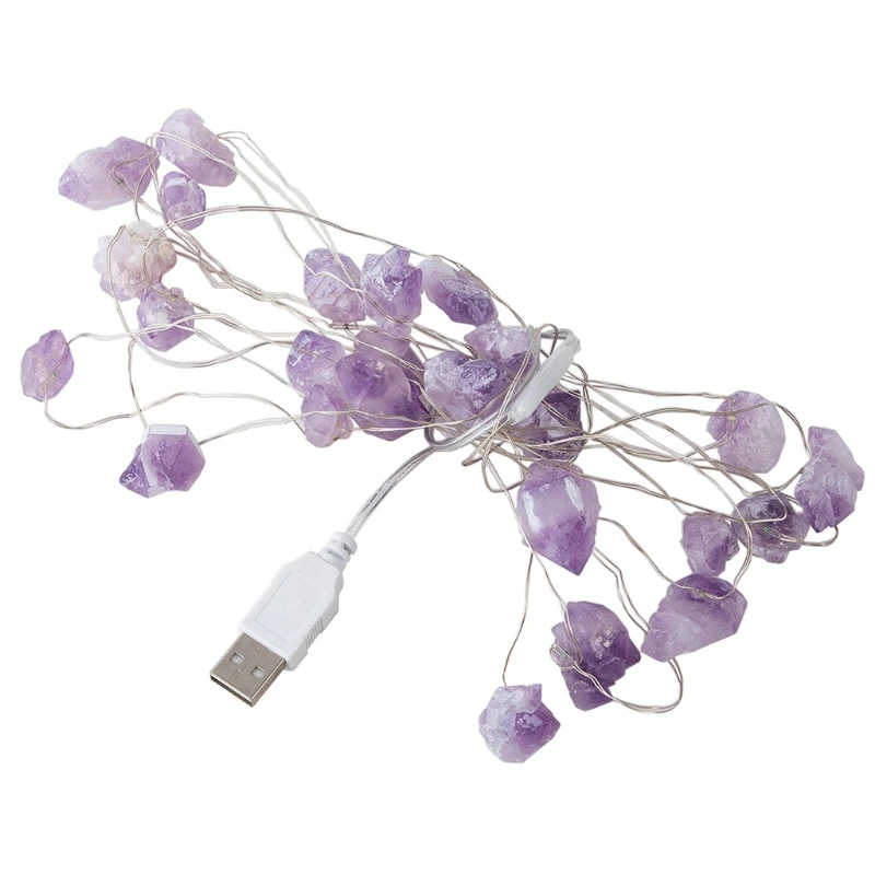 

Natural Amethyst Fairy Lights Crystal String Lights for RAW Stones for 3M 30LEDs USB Powered Healing Reiki Ornaments for Home