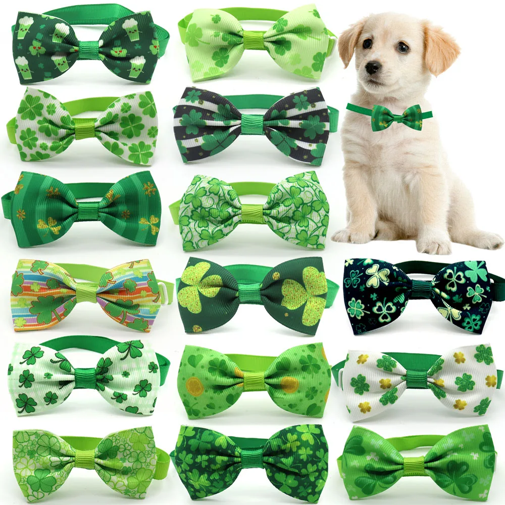 

30/50 Pcs ST Patrick's Day Dog Grooming Accessories New Clover Pattern Dog Cat Neckties Pet Supplies Dog Bow Tie Collar Grooming