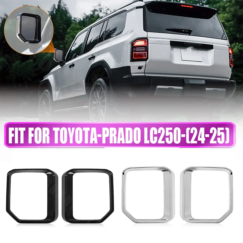 Фото Зеркало заднего вида, рамка для бровей от дождя для Toyota Land Cruiser Prado LC250 2024, глянцевая черная хромированная рамка для защиты от атмосферных воздействий, аксессуары №1