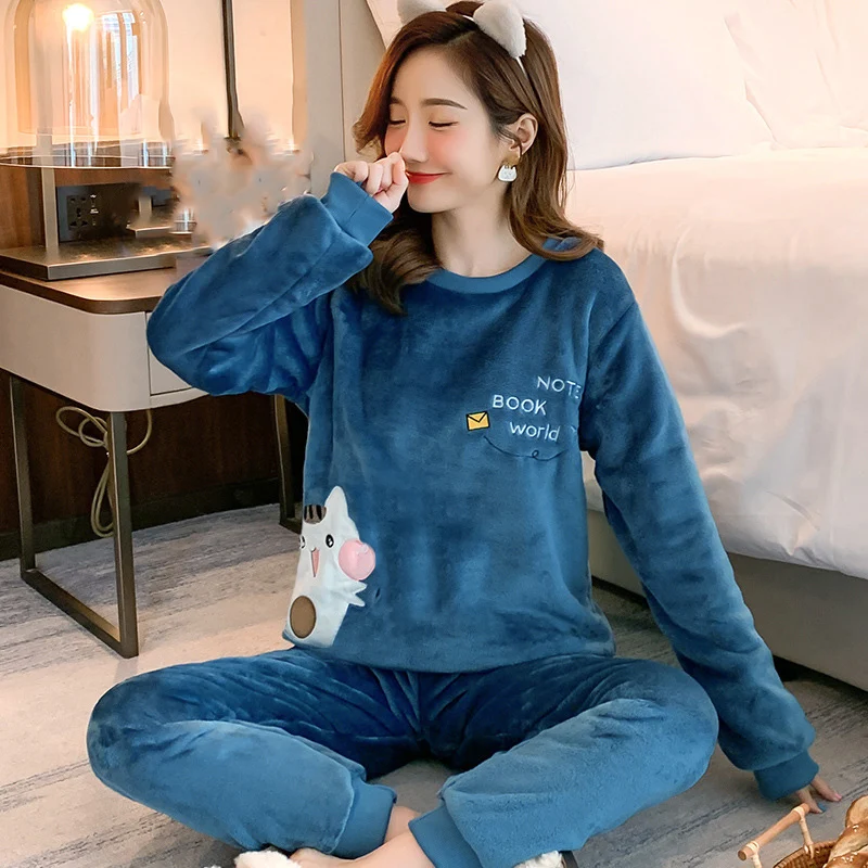 

Женская пижама, женский зимний фланелевый пижамный комплект, флисовые пижамы, одежда для сна, плотный теплый бархатный женский домашний кос...