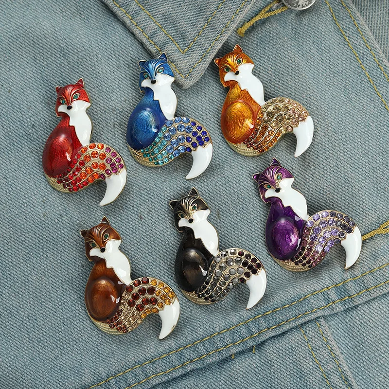 

Rhinestone Enamel Fox Brooches For Women Animal Party Causal Brooch Pins Badges Gifts
