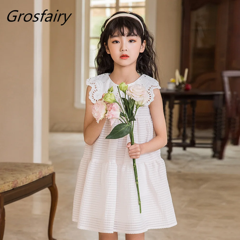 

Grosfairy 2022 New Cute Kids Girls Princess Dress Summer with Lining Children Fashion Beach Dresses Baby Girls Mesh Clothing
