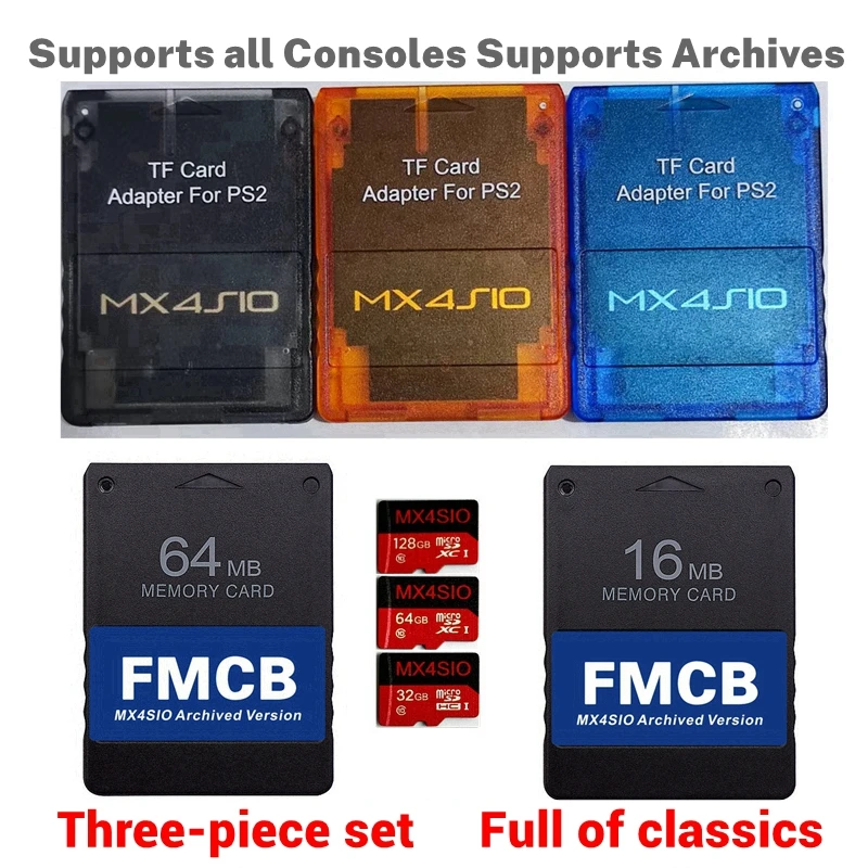 Archive Supported MX4SIO SIO2SD SD TF Card Adapter for All PS2  Consoles + Free Mcboot FMCB Card  + 128G/64G/32G Kit