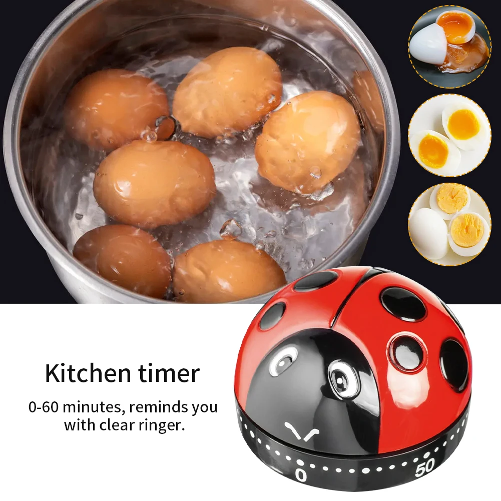 

Механический Заводной Таймер в форме божьей коровки, 0-60 минут, стандартный кухонный таймер приготовления пищи из АБС-пластика с кольцом