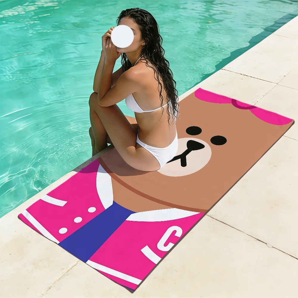 Пляжные полотенца Bear Fun Face Art L-Line F-Friends Brown C-Cony Sally: мягкие, быстросохнущие, для бассейна, путешествий, спортзала, спа, спорта, подарок (art.: 3920db831d64b) - 3920db831d64b