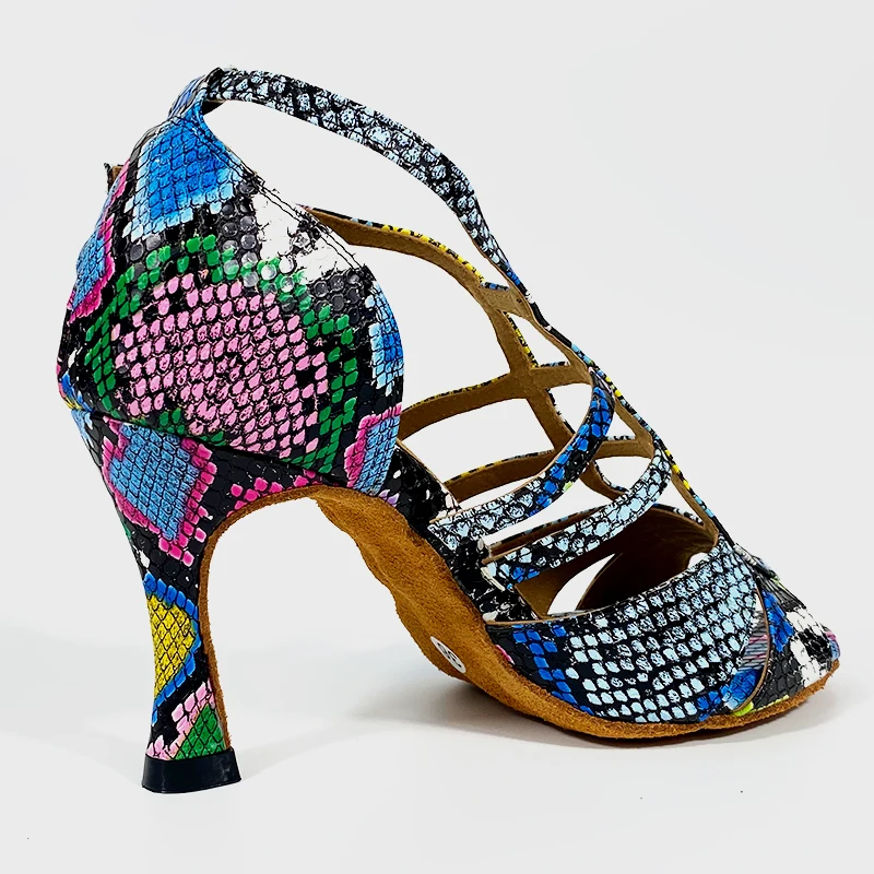 Dancing Shoes Suede Leather Sole Customized Heel 9cm 7cm Colorful Snake Leather African Latin Salsa Dance Shoes Girls