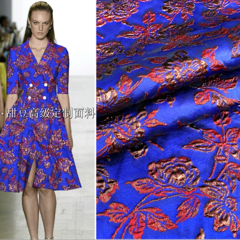 

Gold Silk Yarn-dyed Jacquard Fabric Spring Summer Rose Embossed Dress Suit Coat Clothing European Brand Fashion Design Sew Cloth