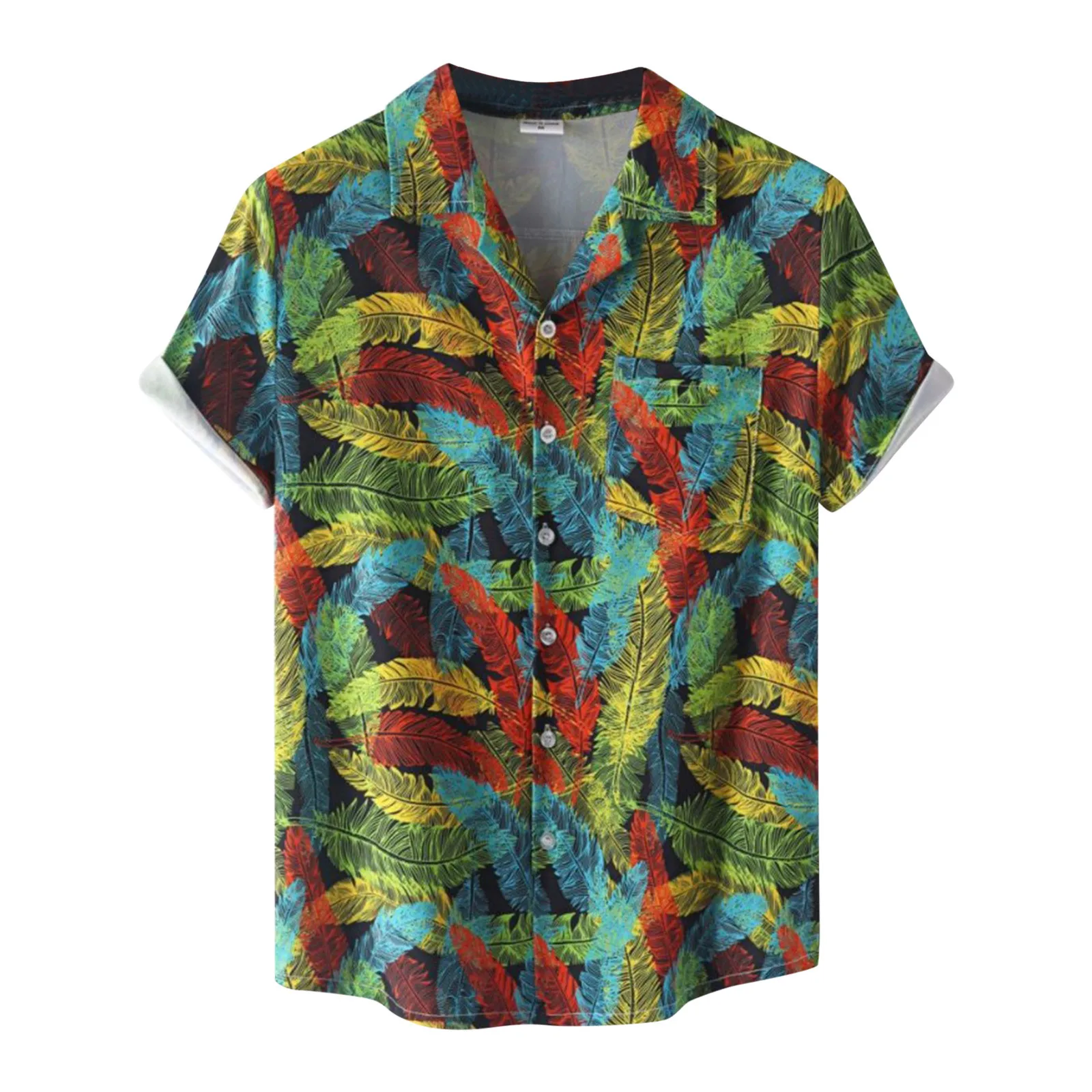 

Green Collared Shirt Men Summer Printed Top Shirt Collar Fashion Top Casual Loose Short Green Collared Shirt Zippered Shirt