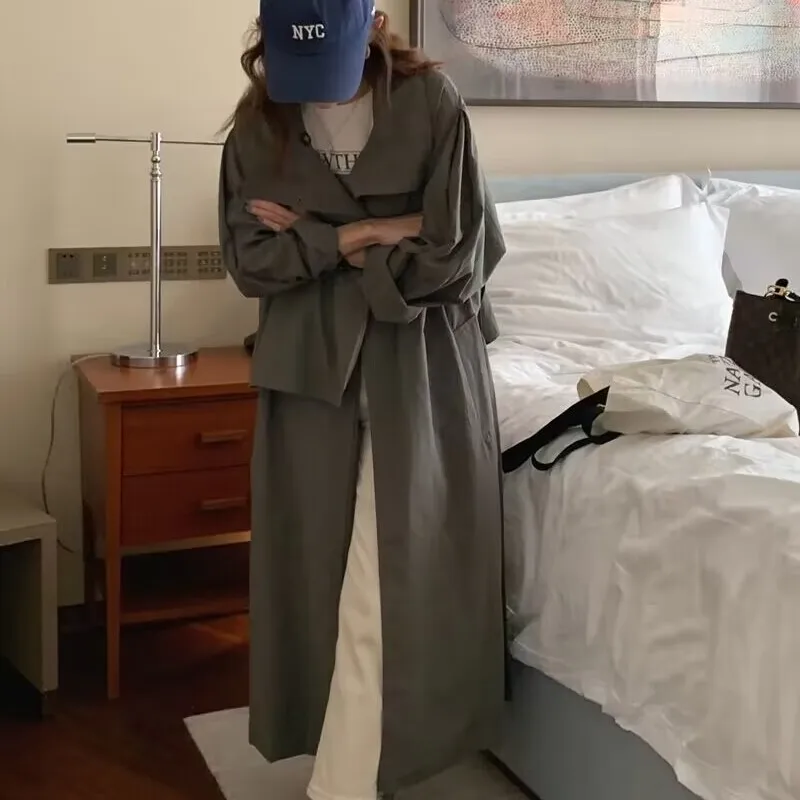 

Женский свободный Тренч, длинное пальто в винтажном стиле, 2 цвета, осень 2022