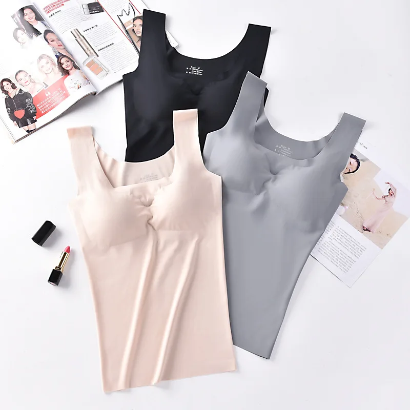 Padded Padded Gorge Vest Wireless Cami Top Camisole Top Crop Ice Soutien Sleep Tank Lingerie Tee Push Up Seamless Silk Feminino