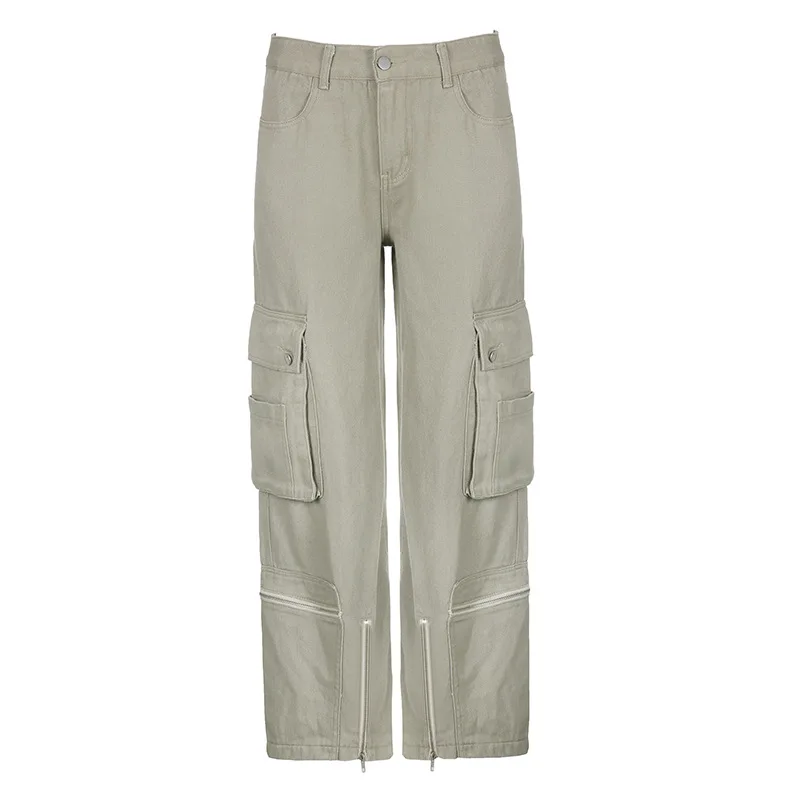 Vintage Multiple Pockets Cargo Pants Women Autumn Low Waist Casual Baggy Pants Jean Femme Ladies Loose Fit Straight Jeans Y2k