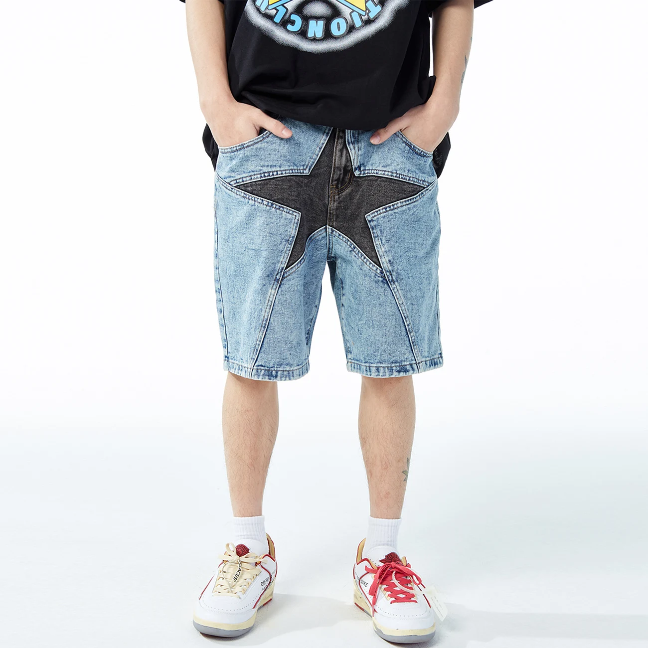 Denim patchwork short - купить недорого 
