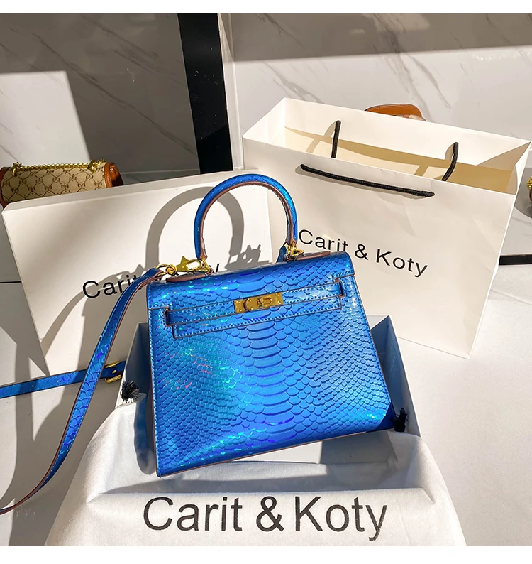 

Laser Reflective Gradient Patent Leather Square Bag Crocodile Snake Pattern Handbag Women's Shoulder Messenger Bag Lady Purse
