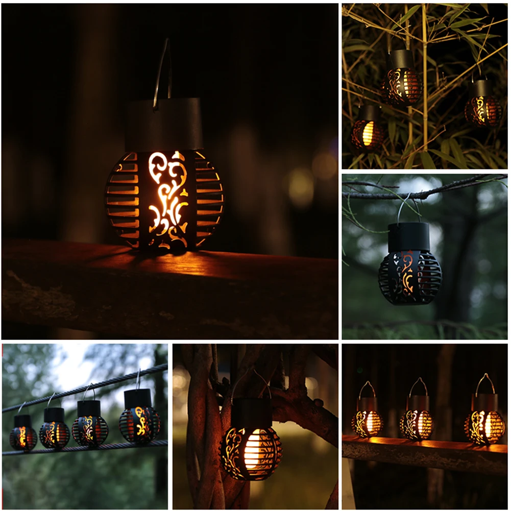 

LED Solar Landscape Lamp Plastic Hollow Ball Chandelier Lights High Capacity Battery Hanging Intelligent Control for Home Garden