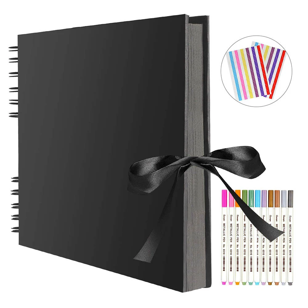 

ZK20 80 Black Pages Memory Books DIY Craft Photo Albums Scrapbook Cover Kraft Album For Wedding Anniversary Gifts Memory Books