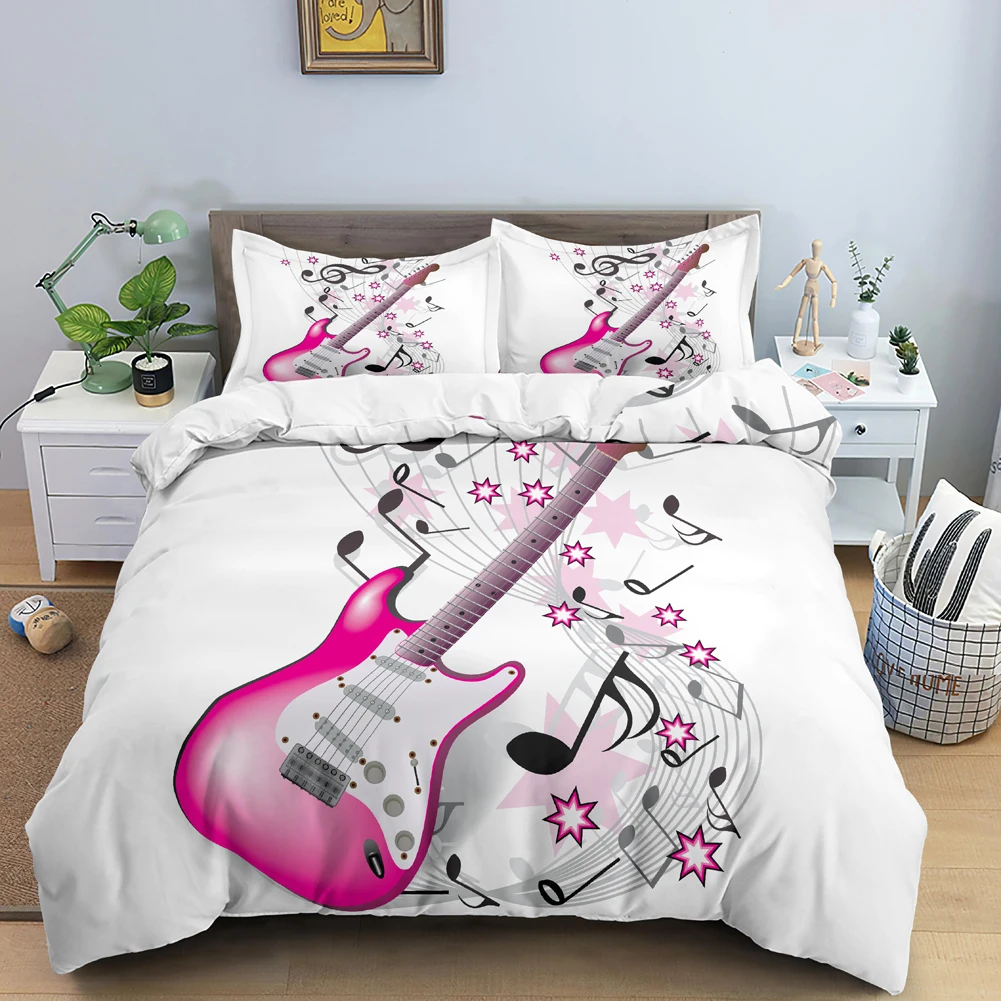 

Music Guitar Bedding Set King Queen Heavy Metal Punk Rock Duvet Cover Musical Note 2/3PCS Polyester Comforter Cover for Teen Boy