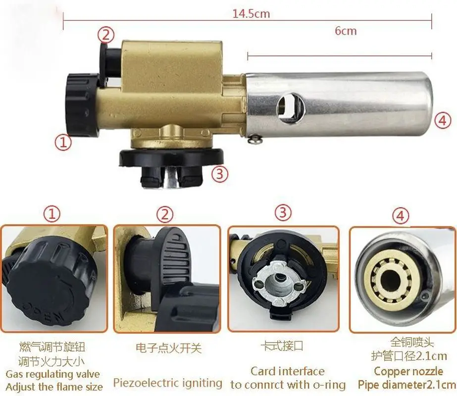 Металлическая электронная зажигательная медь пламя Бутан газовая горелка