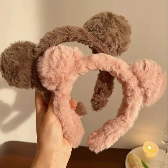 

TwinkLei Cute Lovely Bear Ears Hairbands For Women Winter Furry Plush Headband Washing Face Hairbands Children Hair Accessories