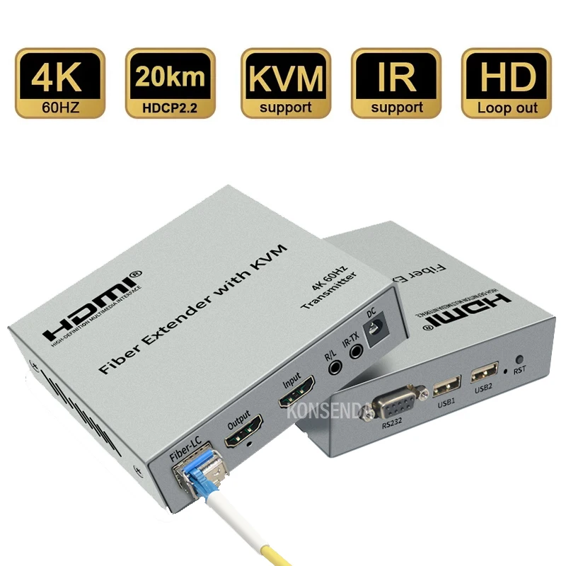 

4K 60 Гц HDMI KVM волоконный удлинитель через LC волоконный кабель до 20 км HDMI волоконный удлинитель видео аудио передатчик с loop-out IR управление