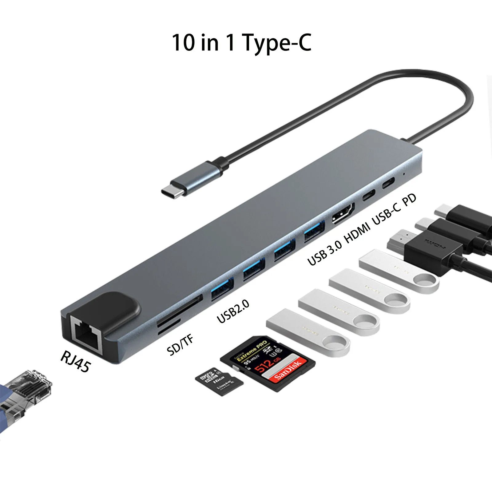 

Usb C Hub Multiport Adapter Docking Station, For Laptop, With 4K HDMI, USB3.0, 100W Powered PD Port, TF/