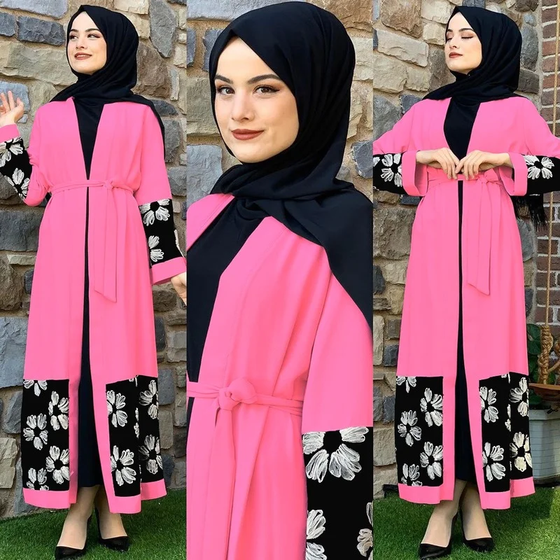 Floral Muslim Dress Abaya Dubai Robe Women Long Sleeve Abayas for Women Caftan Marocain Kaftan Islam Eid Mubarak Ramadan Dresses
