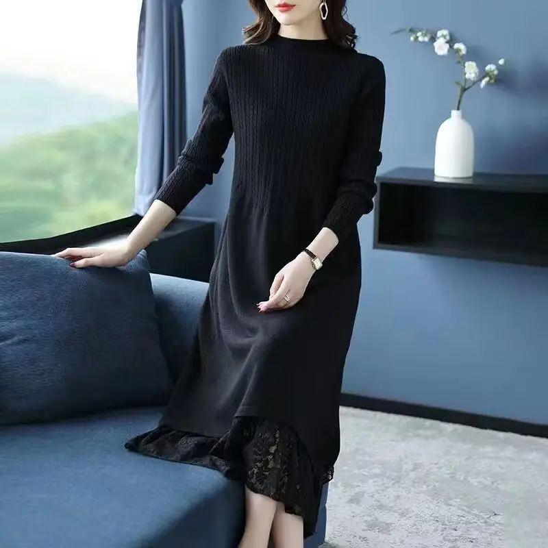 Женское шерстяное платье до колен длинное Свободное пальто большого размера