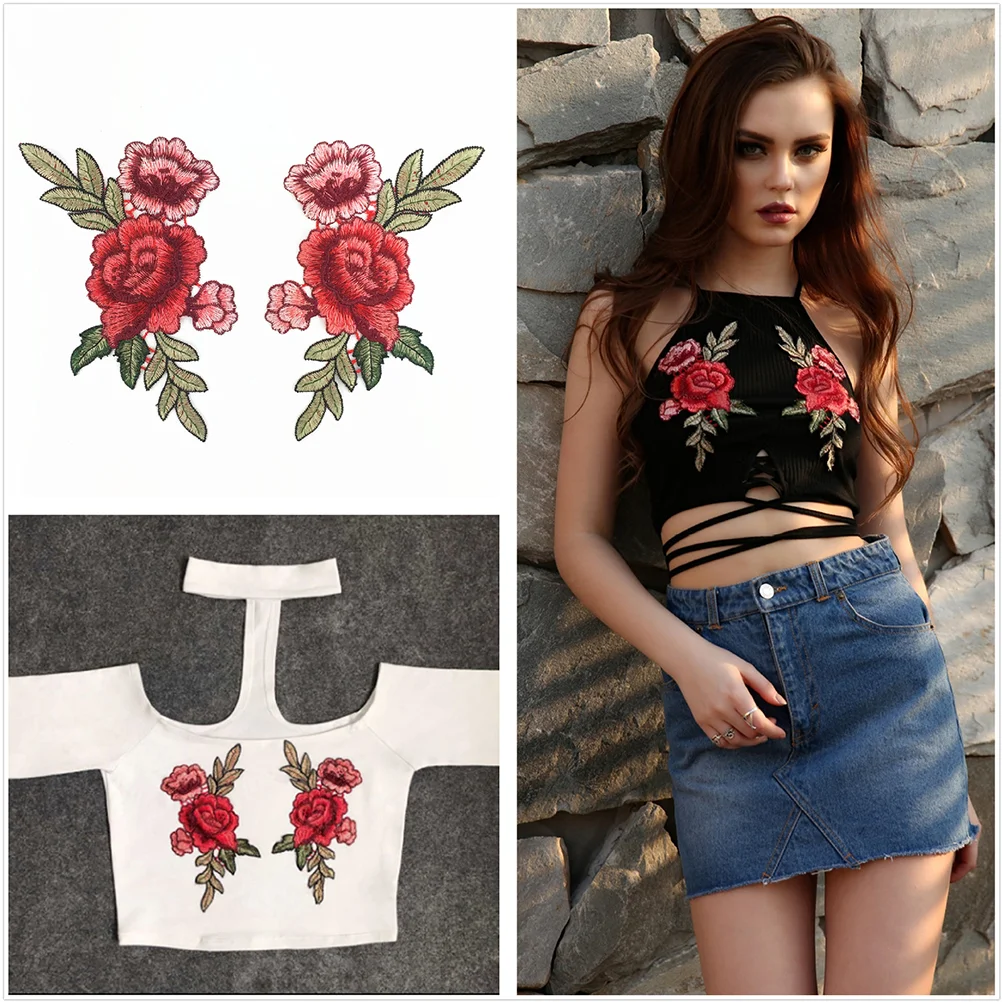 

Applique Rose Floralflowerappliques Lace Patch Sew Cloth Clothessewing Decorative Embroidery Craft Accessory Shapedred Jacket