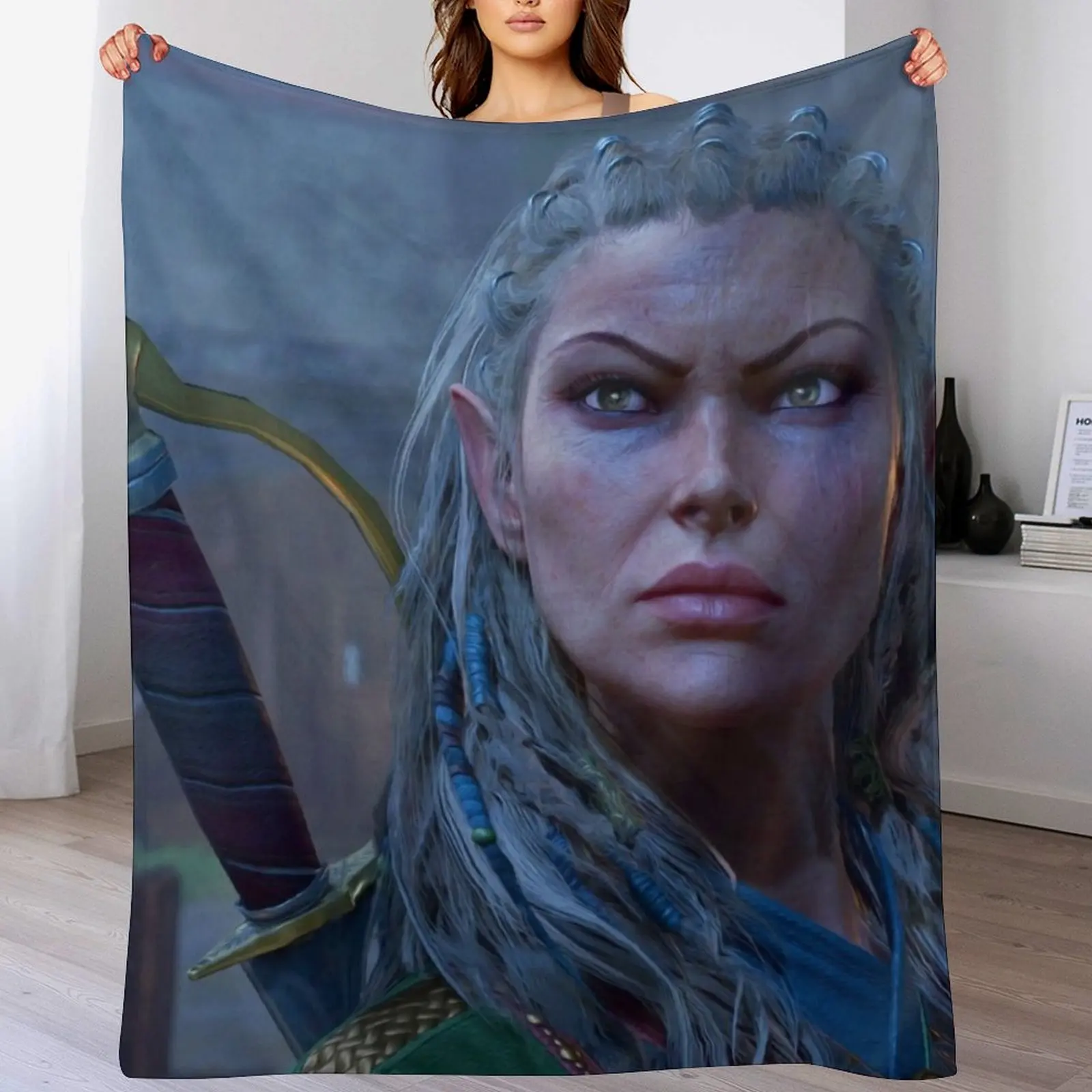 Фото Плед Jaheira Half Elf Fighter Druid Adventurer, готовый к битве, прочный, мягкий, плюшевый плед для ежедневного использования №1