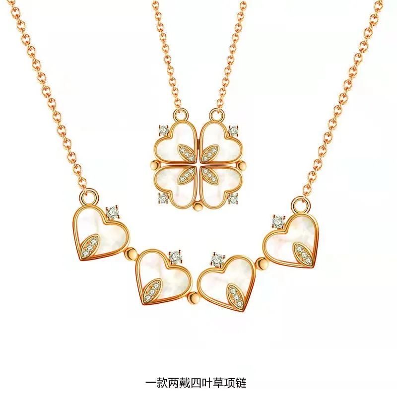 

Simple Heart To Four-leaf Clover Female Love Folding a Two-wear Pendant Necklace Collarbone Chain AccessoriesGift