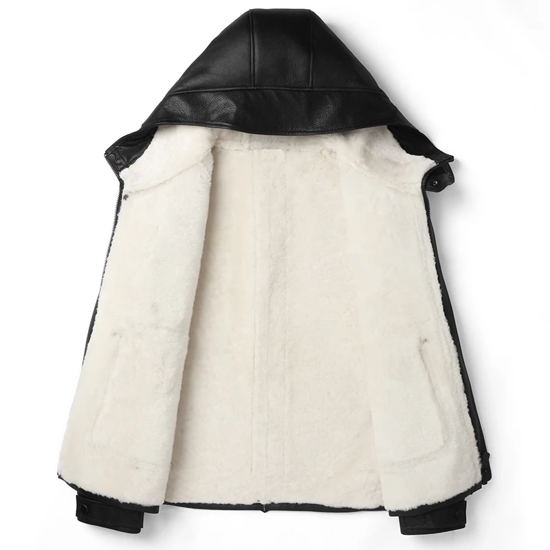 Мужская куртка из натуральной овечьей кожи с капюшоном BATMO зимняя теплая Толстая