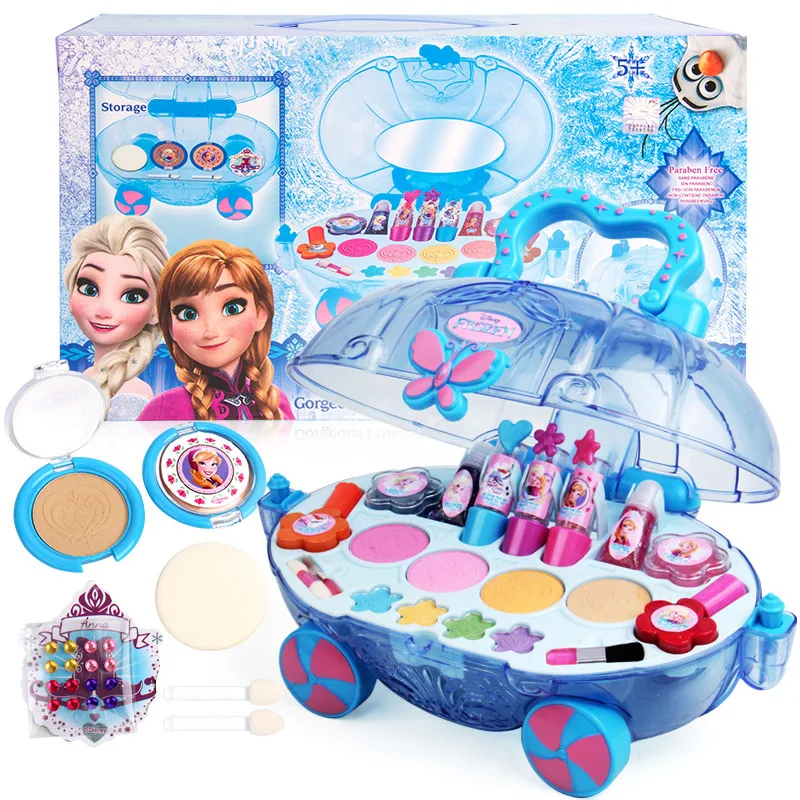 

Disney Frozen elsa and anna Makeup car set Fashion Toys girls water soluble Beauty pretend play for kids birthday gift