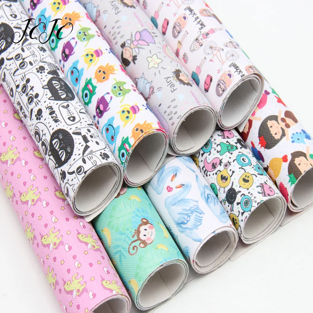 

JOJO BOWS 22*30cm 1pc Faux Synthetic Leather Fabric Unicorn Girl Printed Sheet For Needlework Home Textile DIY Hair Bows Crafts