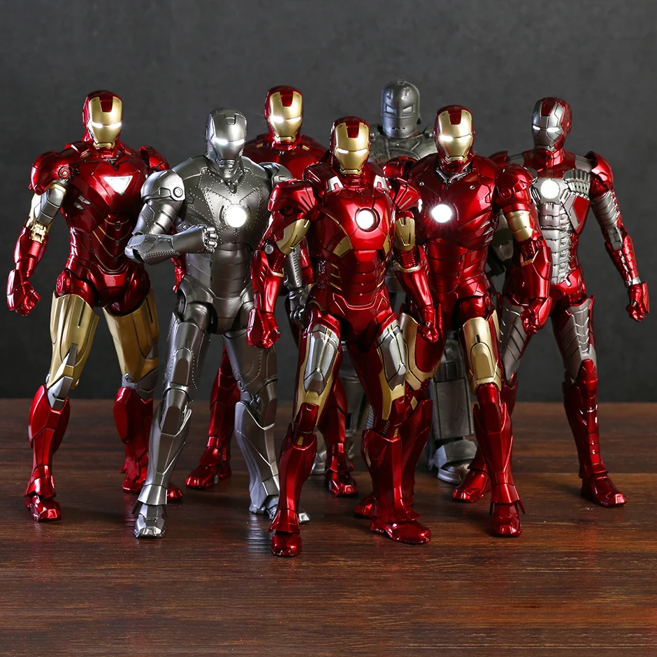 

ZD Original Marvel Iron Man Mark I II III IV V VI VII MK1~7 Action Figure Model Toy For Collectible Figurine with LED Light